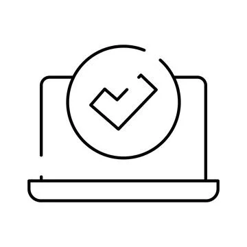 Laptop computer screen displaying success checkmark icon 库存插图