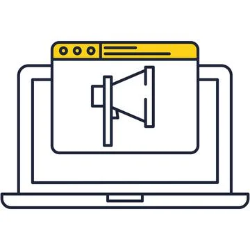 Laptop computer screen with megaphone vector icon 스톡 일러스트