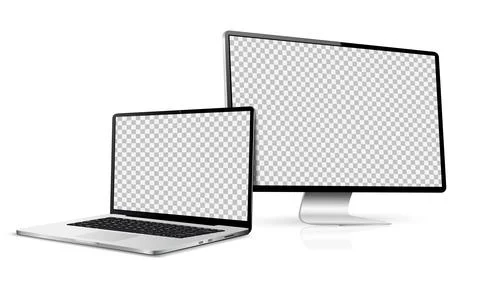 Laptop with computer screen mockup. Technology devices with empty display イラスト素材