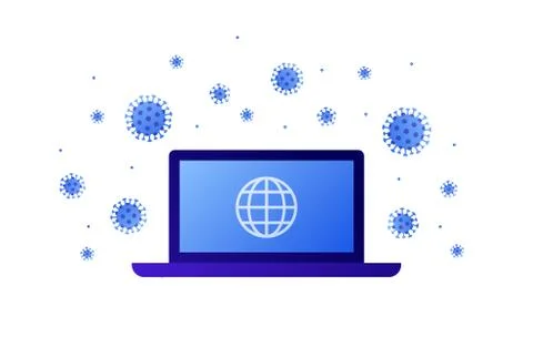 Laptop computer screen with planet symbol. Virus signs Stock Illustration