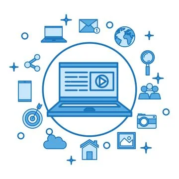 Laptop computer screen play video button technology design Stock-Illustration