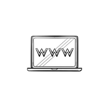 Laptop computer screen with web browser window hand drawn outline doodle icon. Stock Illustration