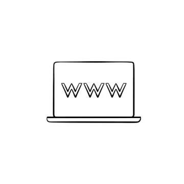 Laptop computer screen with web browser window hand drawn outlin Stock Illustration