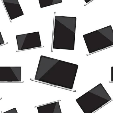 Laptop computer seamless pattern background. Business flat vector illustratio Illustrazione stock