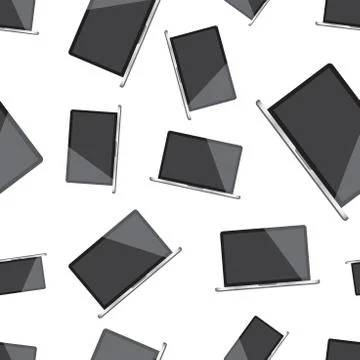Laptop computer seamless pattern background. Business flat vector illustratio Stock Illustration