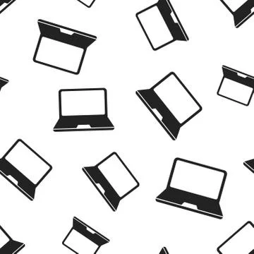 Laptop computer seamless pattern background. Business flat vector illustratio Stock Illustration