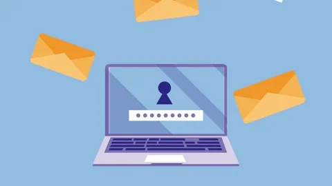 Laptop computer with secure login access and digital document files floatin.. Stock Footage 339258152