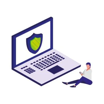 Laptop computer with security shield Illustrazione stock