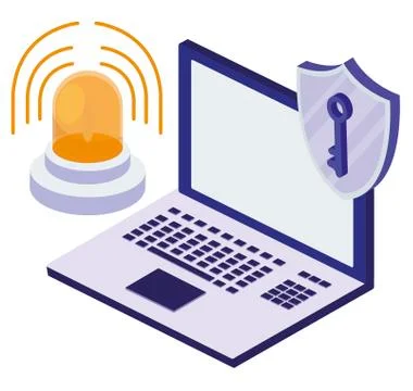 Laptop computer with security shield Illustrazione stock