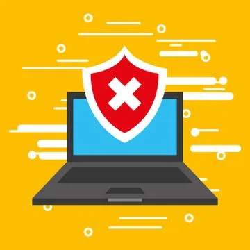 Laptop computer with security shield isolated icon Ilustración de archivo