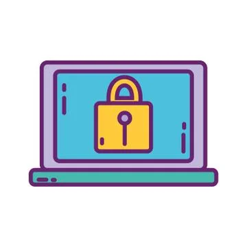 Laptop computer security strategy digital marketing Illustrazione stock