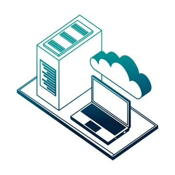 Laptop computer server cloud storage data network Stock Illustration