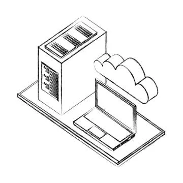 Laptop computer server cloud storage data network Illustrazione stock
