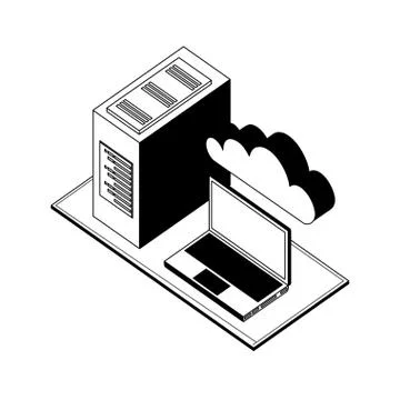 Laptop computer with server data and cloud computing isometric Stock Illustration
