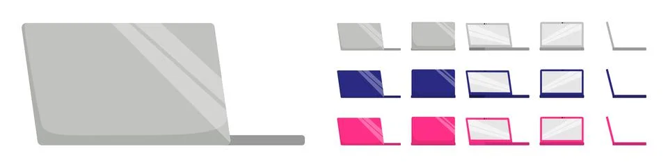 Laptop computer set back view with different pose Stock Illustration