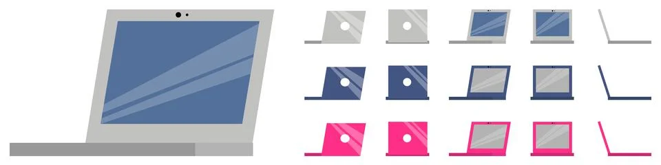 Laptop computer set with different pose Stock Illustration