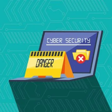 Laptop computer with set icons cyber security Stock Illustration