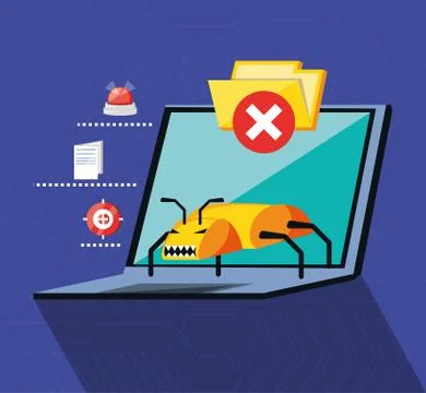 Laptop computer with set icons cyber security Stock Illustration