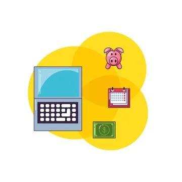 Laptop computer with set icons 스톡 일러스트