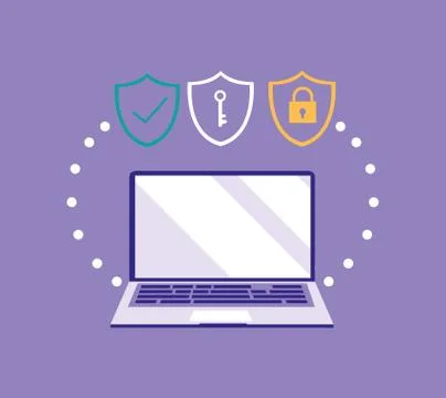 Laptop computer with set of padlocks Stockillustratie