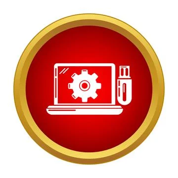 Laptop computer settings and data transfer icon Stock Illustration
