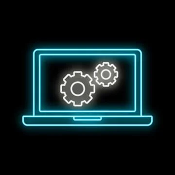 Laptop computer settings neon light outline icon Stockillustratie