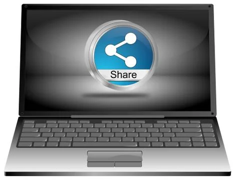 Laptop computer with Share Button - 3D illustration Stock Illustration