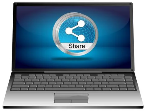 Laptop computer with Share Button - 3D illustration Illustrazione stock