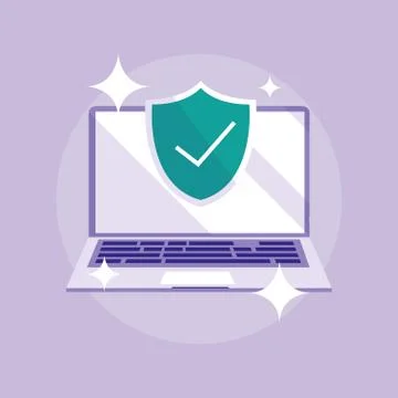 Laptop computer with shield and check symbol Illustrazione stock