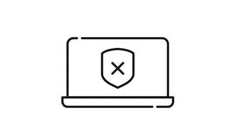 Laptop computer with shield and error cross mark Illustration
