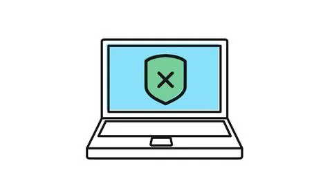 Laptop computer with shield and error cross mark Stock Illustration