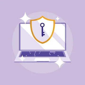 Laptop computer with shield and key イラスト素材