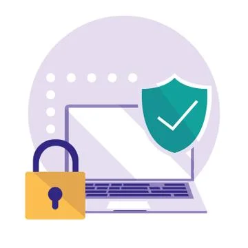 Laptop computer with shield and padlock Stockillustratie