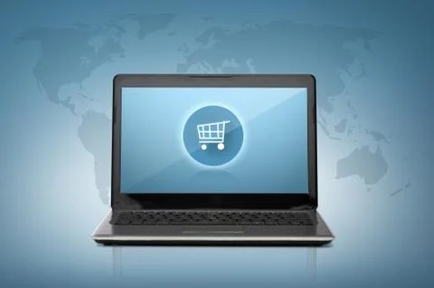 Laptop computer with shopping cart button Stock Illustration