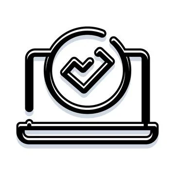 Laptop computer showing checkmark verification icon success Stockillustratie