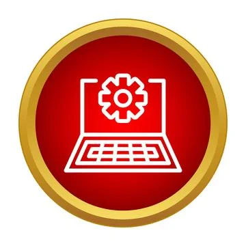 Laptop computer showing gear settings icon on screen Illustrazione stock