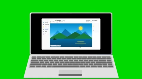 Laptop computer showing landscape photo on chroma key background. 4K 스톡 동영상 341694577