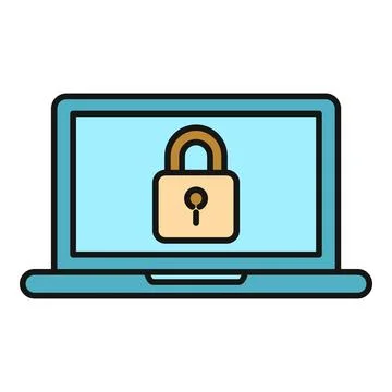 Laptop computer showing lock for cybersecurity defense Illustrazione stock