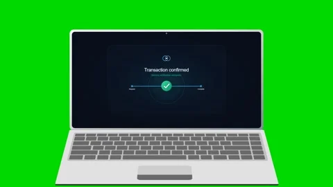 Laptop computer showing successful secure payment on green screen. 4K Stock Footage 342114832