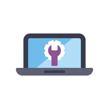 Laptop computer showing system settings and maintenance icon 스톡 일러스트