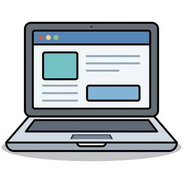 Laptop computer showing website browser on screen flat outline Stock Illustration