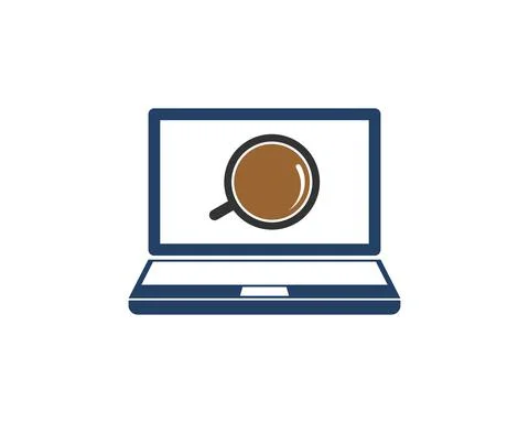 Laptop computer with simple coffee cup inside Stock Illustration