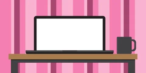 Laptop Computer Sitting on Desk in a Cute Room Stock Illustration