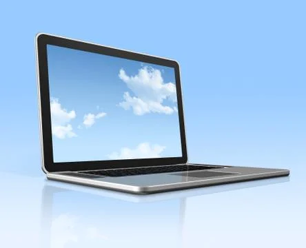 Laptop computer with sky screen isolated on blue Stockillustratie