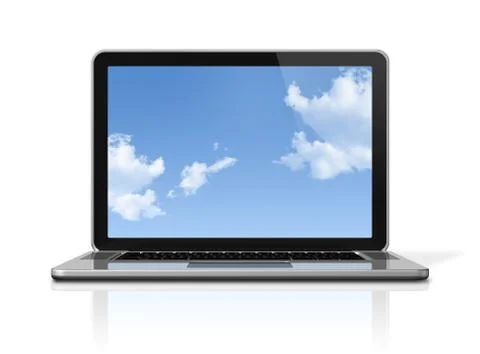 Laptop computer with sky screen isolated on white Stock Illustration