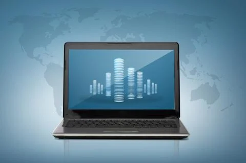 Laptop computer with skyscrapers screen Stock Illustration