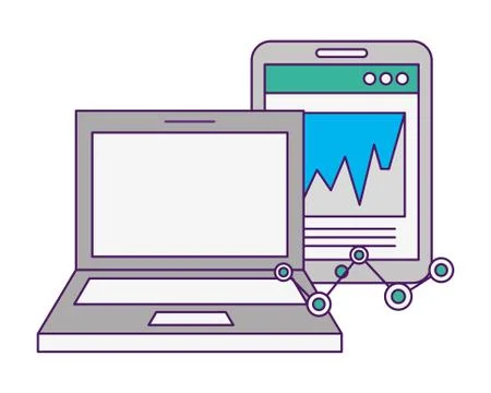Laptop computer smartphone statistics chart Illustrazione stock