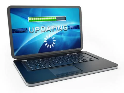 Laptop computer with software update screen. 3D illustration Illustrazione stock