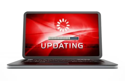 Laptop computer with software update screen. 3D illustration Illustrazione stock