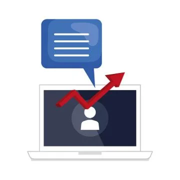 Laptop computer with speech bubble and arrow statistics Stock Illustration